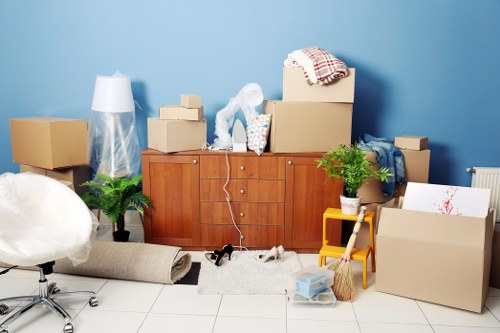 Boxes and household items being unloaded into a new Cambridgeheath home