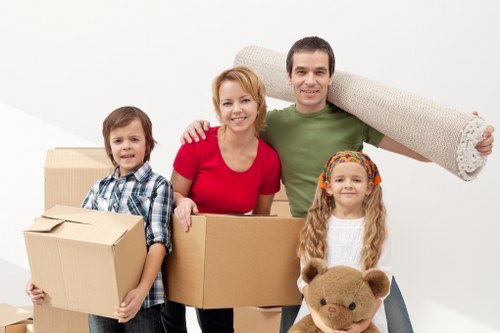 Boxes and furniture prepared for transport in a van