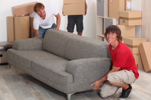 Office relocation equipment being loaded by a removals team