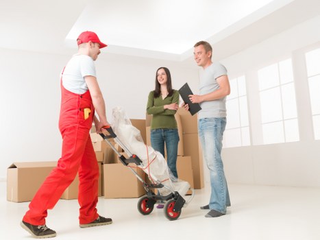 Office furniture and equipment prepared for a commercial move
