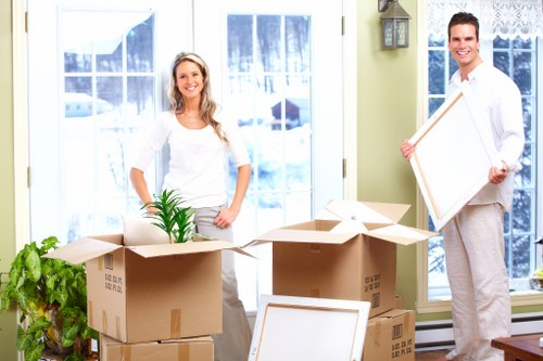 Packed boxes and furniture prepared for a Cambridgeheath move